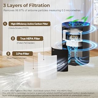 Purificatore d'aria anallergico, filtro dell'aria HEPA contro muffa, polvere e peli di animali 305 m³/h CADR per camera da letto fino a 110 m², indicatore di qualità dell'aria, modalità auto