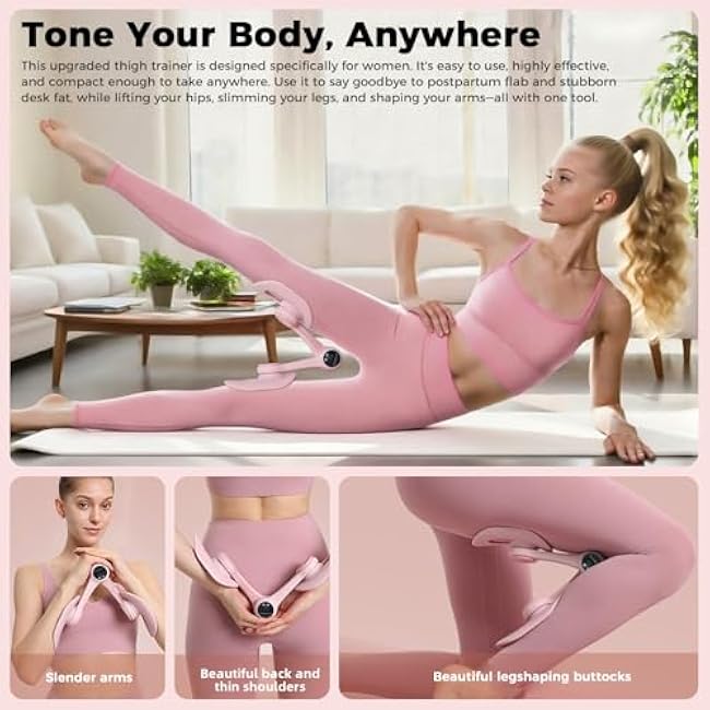 Inner Thigh Exerciser Pro 2025 ¨C Auto-Rep Tracking, Custom Resistance, LED Pelvic Trainer, 360¡ã Leg & Glute Toner for Women (Pink)