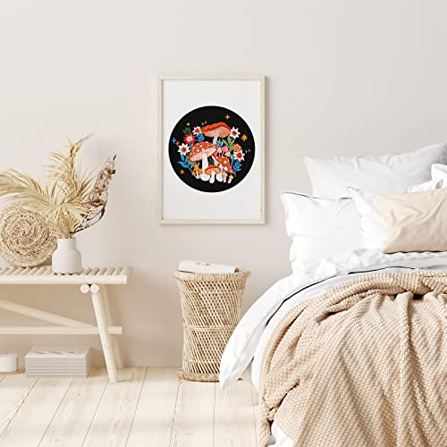Image of Louise Maelys Mushroom Embroidery Kits for Beginners with Art Night Pattern,Adults Starter Cross Stitch Kit DIY Needlepoint