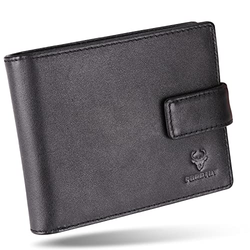 FORETOY Portefeuille Homme avec 100% Ccuir Véritable et Protection RFID, Porte Monnaie Homme, Portefeuille de Cartes en Cuir Nappa, Portefeuille pour Homme avec Boîte Cadeau(Noir) Cover
