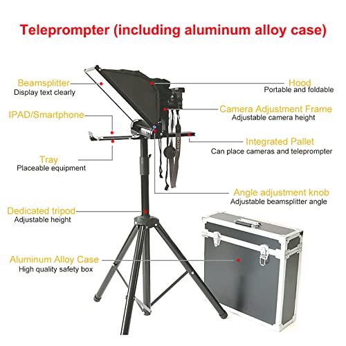 Ficha técnica Teleprompter para tabletas con vidrio templado y control remoto, soporte de elevación de aluminio para producción de video de estudio, compatible con sistema XP, Win7, Win10, perfecto para transmisión. - Fernando Cortés