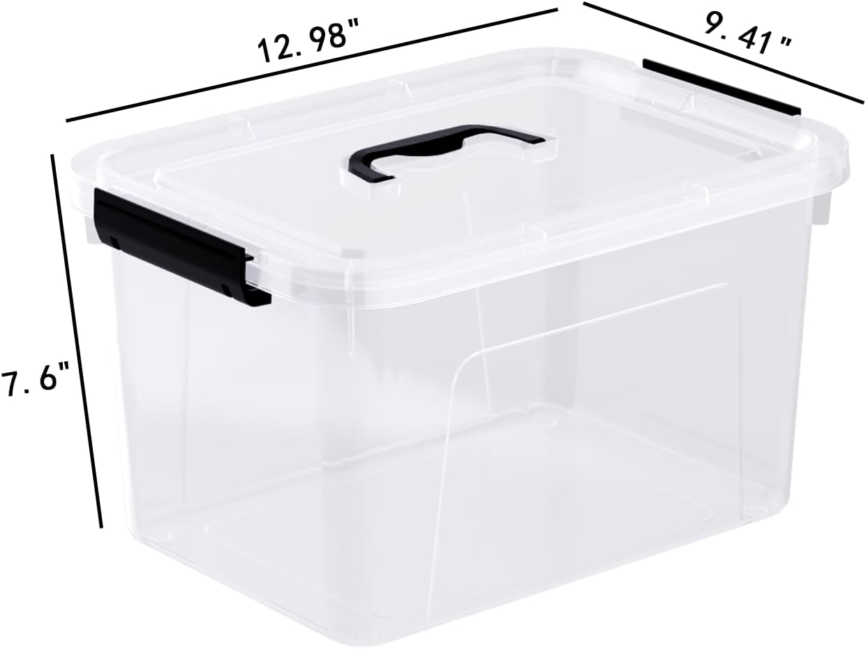 Teyyvn 10 L Plastic Storage Box with Handle, 4-Pack Clear Storage Latch Box