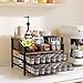 Homsorout Coffee Bar Organizer - Coffee Station for Countertop, Metal and Wood K Cup holder Storage Basket for Coffee Pods, Syrup, Cups, Stirrer, Coffee Condiment, Tea Organizer, Black and Brown
