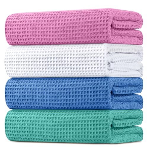 HOMEXCEL Waffle Bath Towels 4 Pack Premium Microfiber Beach Towels Ultra Soft Lightweight Highly Absorbent Quick Dry Towel for Bathroom Beach Pool Shower and Spa 30 x 60 Inch Multicolor