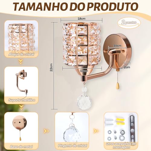 2 Pecas Arandela de Parede, Arandelas de Parede Dourado Decorativ...