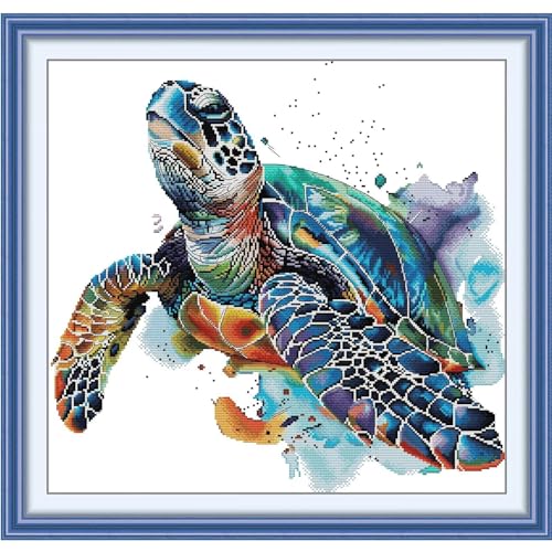 Image of ITSTITCH Stamped Cross Stitch Kits - Full Set of Embroidery for Beginners or Adults,14 CT 2 Strands DIY Turtles Patterns Counted Arts Craft 20x19 inch