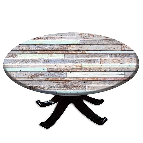 Wood Grain Fitted Table Cover for Round Tables, Farmhouse Elastic Tablecloth for Indoors Party Dining Home Picnic Fits Tables Up to 32