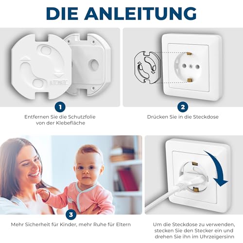 Foto von Hoffenbach 20x Steckdosen Kindersicherung – Steckdosensicherung mit Drehmechanik – Schutz für Babys & Kinder – Steckdosenschutz verhindert Unfälle & Stromschläge – Steckdose Kinderschutz – Weiß