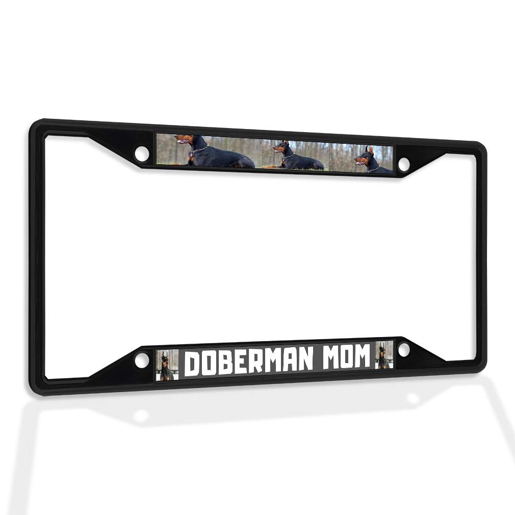 Fastasticdeals Metal Insert License Plate Frame Doberman Mom an Pet Animal Dog Weatherproof Car Accessories Black 4 Holes Solid Insert