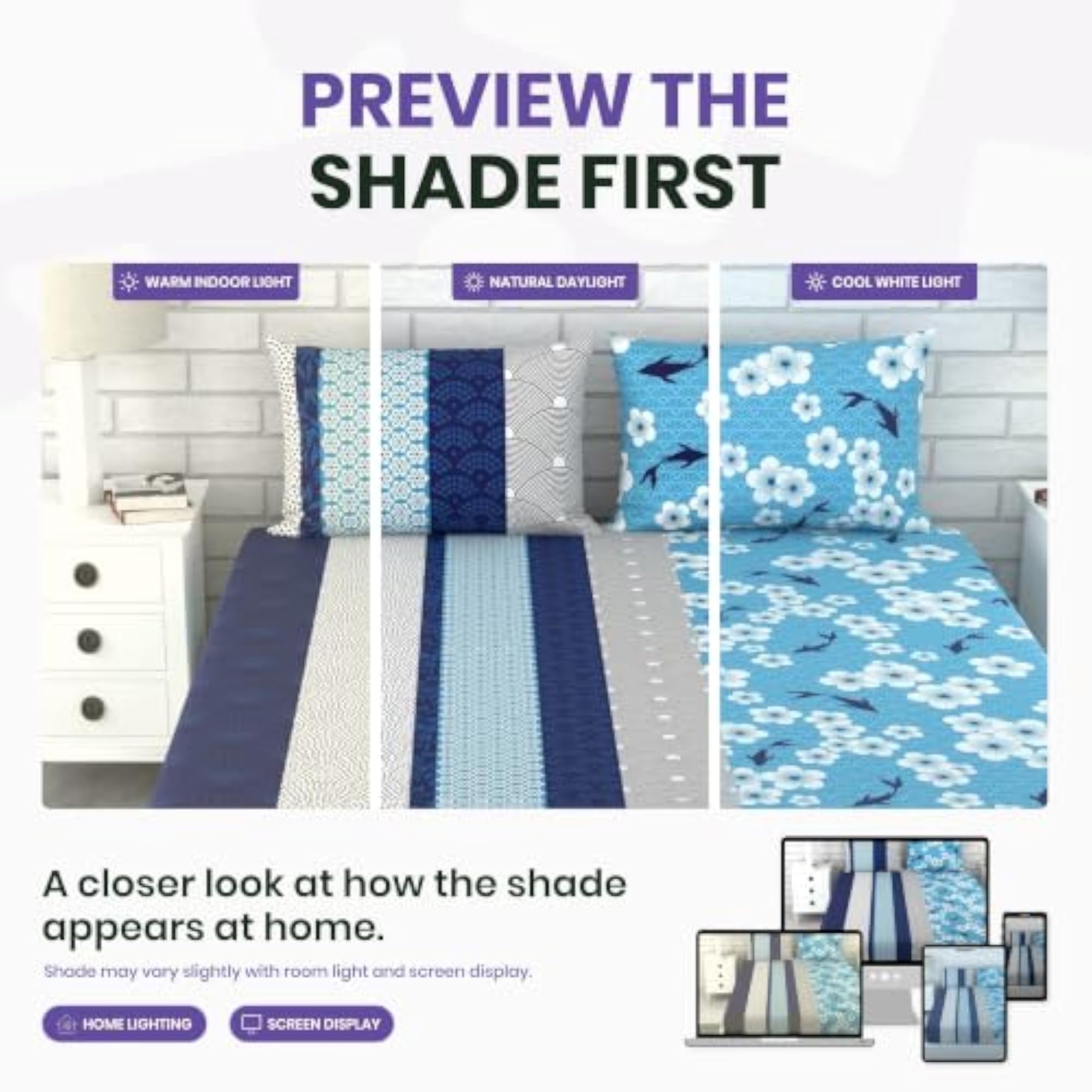 100% Cotton Bed Sheet Double Bed with 2 Pillow Covers