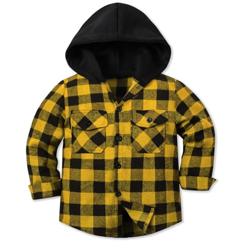 DAIMIDY Boy's Button Down Plaid Flannel Shirt Long Sleeve Hoodie Jacket
