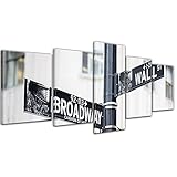 Bilderdepot24 Impression d'art - Wallstreet - Broadway - Plaque de rue - Image sur toile - 200x80 cm 5 pcs - Toile photos - Murale de Villes & cultures - New York - Quartier financier Manhattan