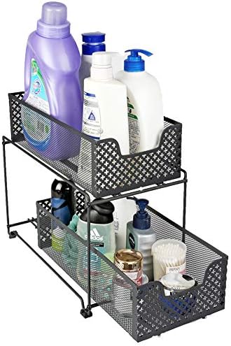 2 Tier Organizer Baskets with Mesh Sliding Drawers, Ideal Cabinet, Countertop, Pantry, Under the Sink, and Desktop Organizer for Bathroom,Kitchen, Office.