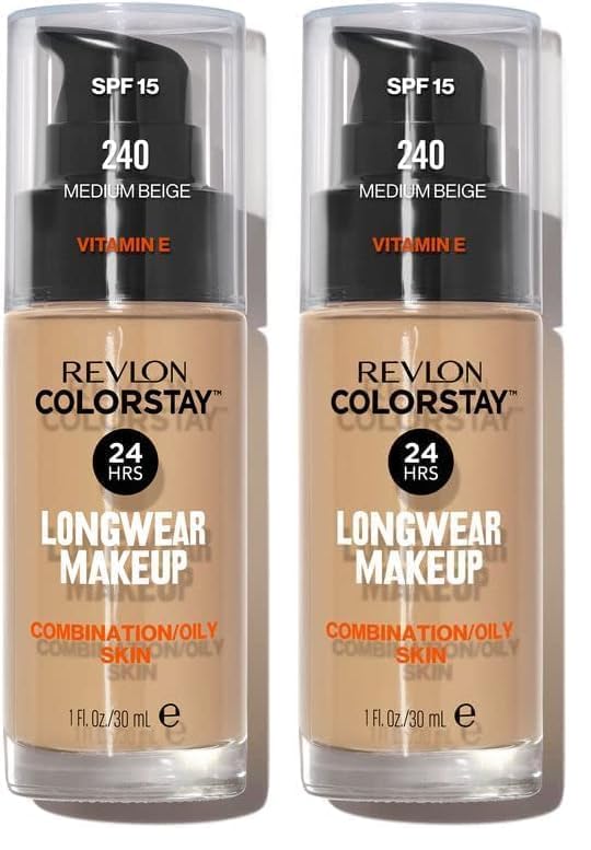 REVLON - ColorStay Base de Maquillaje SPF 15, con Vitamina E, Cobertura Media-Alta, Larga Duración, Acabado Mate, Resistente al Agua, para Piel Mixta-Grasa, Tono 240, Medium Beige - 30 ml