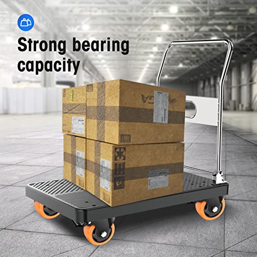 Image of 3 inch Caster Wheels Set of 8, Heavy Duty Casters with Brake, No Noise Locking Casters with Orange Polyurethane (PU) Wheels, Swivel Plate Castors Pack of 8