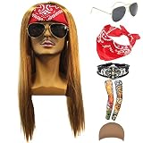 70s 80s 90s Men's Disco Halloween Rock Star Heavy Metal Wig Set Packet of 6 (Set-3)