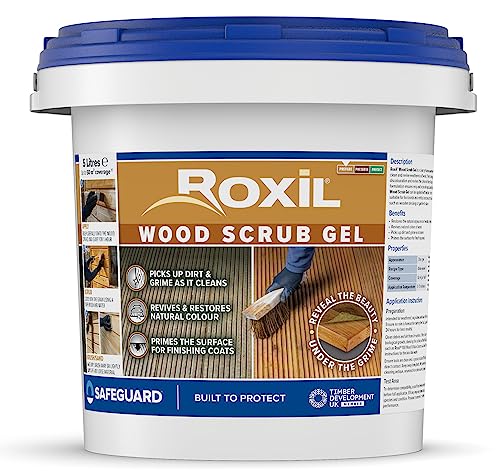 Roxil Exfoliante para Madera - 5 Litros - Limpiador de Madera a Base de Ácido Oxálico para Reavivar Muebles de Exterior y Terrazas Desgastadas, Restaurar el Color y a Veta de la Madera