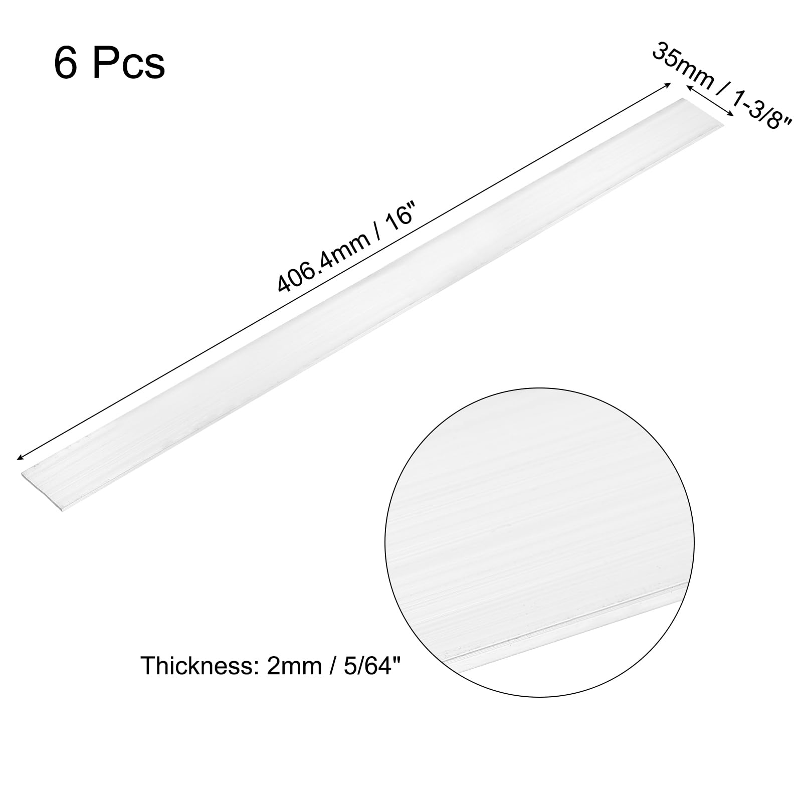 QUARKZMAN 6 Stück Alu Flachprofil 2 x 35mm Aluminium Leisten Flach 406.4mm Länge 6061 Quadratische Aluminium Profile Massiv Neu Walzlagersilber für Industriegebäude Konstruktion Silber