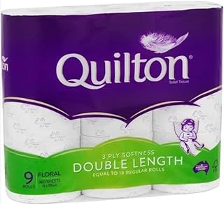 Quilton 3-Ply Floral Double Length Toilet Tissue 9 Pack
