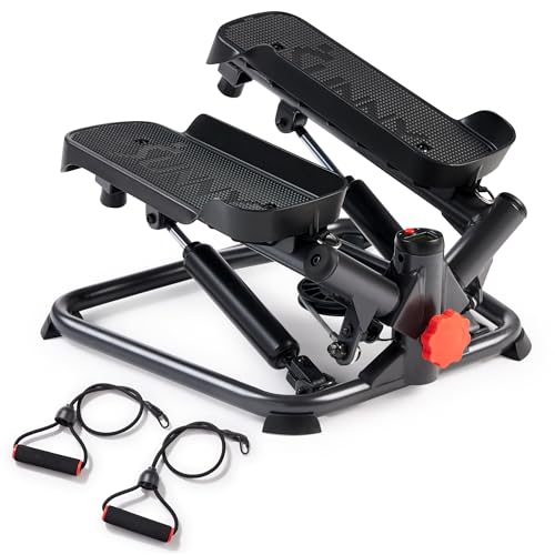Sunny Health & Fitness Advanced Twist Stepper Machine Workout Cardio Mini Stair Master Climber Thigh Space Twist Stepper Resistance Band w Optional Free SunnyFit App Enhanced Bluetooth Connectivity