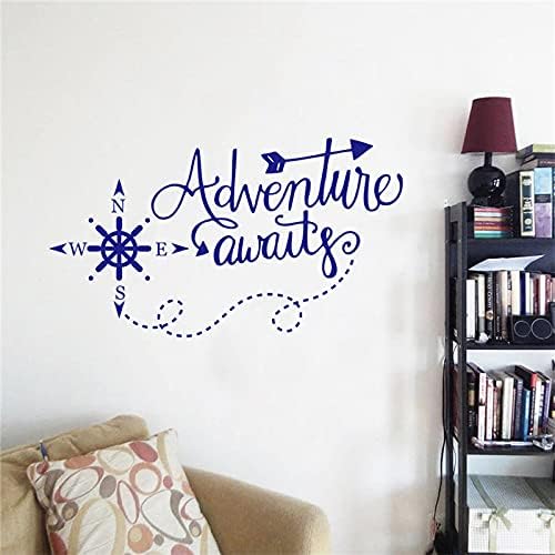 Miniatura 6 de Decoración del hogar Adventure Awaits - Calcomanías de pared con brújula náutica, cuarto de bebé, habitación de niños, calcomanías de pared de arte