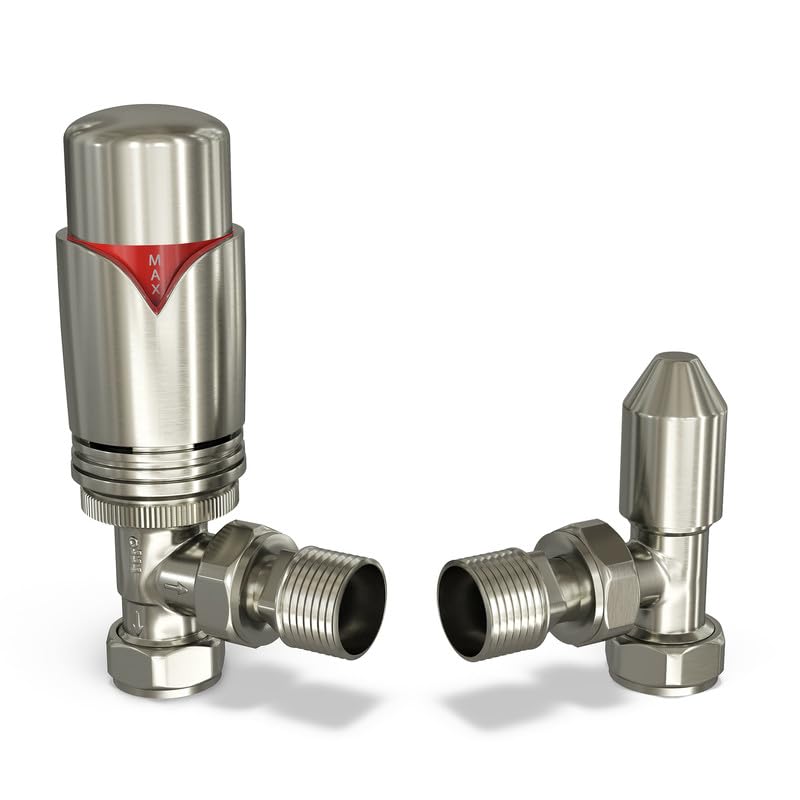 UK Radiators Silver NickelThermostatic Radiator Valve and Silver NickelLockshield Valve