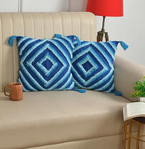Image of Sofa Cushion Cover Cotton for Living Room Couch Soft Pillow Covers (Royal Blue Diamond, 16 inch x 16 inch)