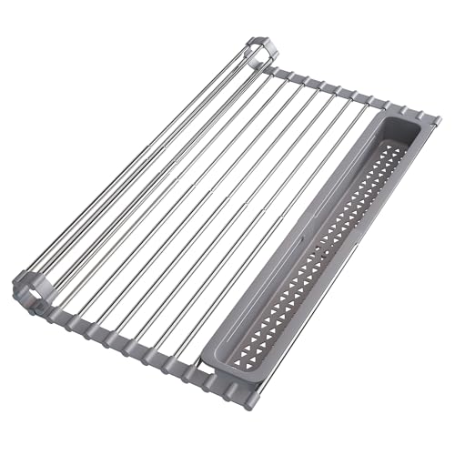 Image of JASIWAY Roll Up Dish Drying Rack for Kitchen Sink with Utensil Holder