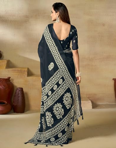 Image of SIRIL Women's Georgette Printed Saree with Unstitched Blouse Piece