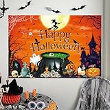Mosasa ハロウィン 特大 タペストリー 壁掛け ハロウィン用 おしゃれ 壁飾り 撮影背景 大判 装飾 飾り付け SNS 動画の背景に おしゃれ 壁飾り 撮影背景 背景布 パーティー 部屋 寝室 布ポスター 装飾アートリ 装飾品 パーティ 装飾布 かぼちゃ halloween 布製 タオル マット ハロウィンイベント 150cm×100cm （ブラック&オレンジ）