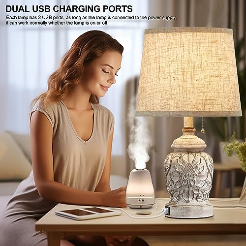 Fullarge T0126 19.5 Inch Vintage Rustic Table Lamp Set Of 2 Farmhouse Table Lamps For Living Room Bedroom Decor thumb #1