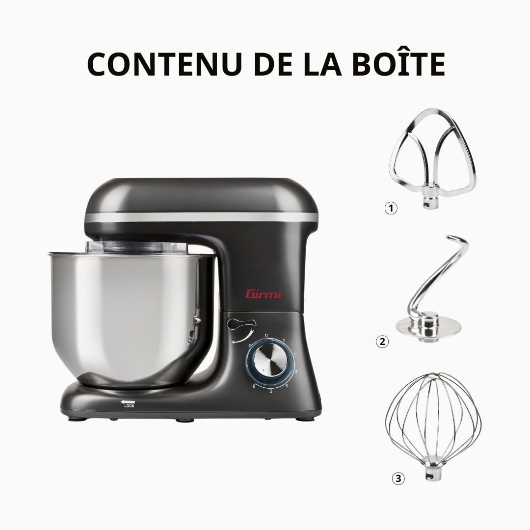 Girmi IM46 Robot pâtissier 1400 W, bol inox 8 L, gris anthracite