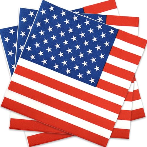4th of July Party Supplies - 250th Anniversary Patriotic Paper Napkins - 50 Count Independence Day Tableware 6.5 x 6.5 American Flag Design Disposable Party Napkins for 1776-2026 July 4th