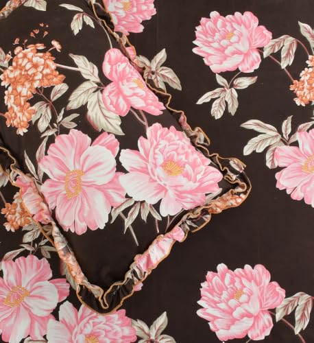 Image of Fitted Bedsheet Queen Size 300 TC Soft Cotton Feel Microfiber All Around Elastic Fitted Double Bedsheet with 2 Frill Pillow Covers | Size (60x78) Pink Coffee