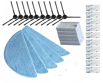 Electropan Replacement Consumable Accessories Parts 10pcs Side Brush + 5pcs Hepa Filter + 5pcs Mop Cloth + 10pcs Magic Paste for ILIFE V3 V3s V5 V5s V5s pro Robot Vacuum Cleaner