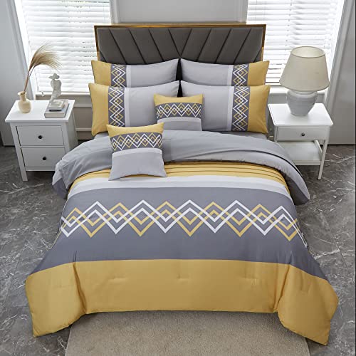 ENUULLAO Patchwork Stripe Comforter Set King Size, 6 Pieces Bed in A Bag,Grey and Yellow Patchwork Striped Comforter and Sheet Set,All Season Bedding Set(Grey/Yellow,King) ENUULLAO Patchwork Stripe Comforter Set King Size, 6 Pieces Bed in A Bag,Grey and Yellow Patchwork Striped Comforter and Sheet Set,All Season Bedding Set(Grey/Yellow,King)