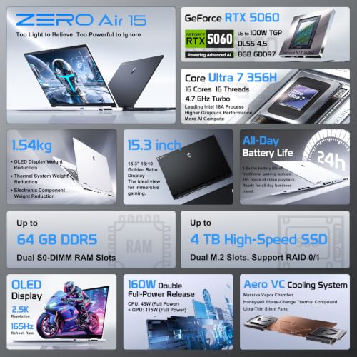 Image of Thunderobot Zero Air 15 Ultra 7 356H RTX 5060 Gaming Laptop (Black, 64GB RAM | 4TB SSD)