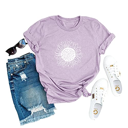 MaQiYa Womens Cute Sunflower Graphic Printed Tee Shirts Vintage Short Sleeve Cotton Shirts Tops3