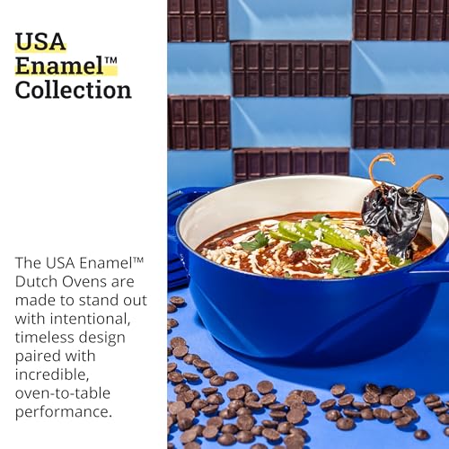Image of Lodge USA Enamel 6 Qt Enameled Cast Iron Dutch Oven - Cast Iron Cookware - Dutch Oven Pot with Lid - Smoothing Sailing Color - 6 Qt Capacity