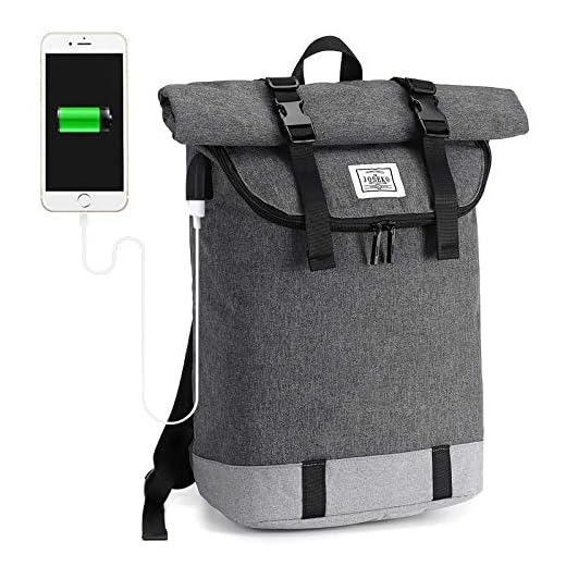JOSEKO - Mochila para Ordenador portátil, Ligera, Resistente al Agua, con Compartimento para Ordenador portátil, para Hombres y Mujeres, con Gran Capacidad y Puerto de Carga USB (Gris)