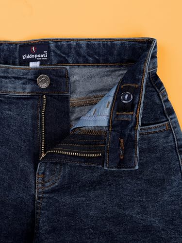 Image of KiddoPanti Boys Knee-Length Denim Shorts | Stretchable Cotton Poly Denim | Comfortable Fit with Button Elasticated Waistband & Zip Fly