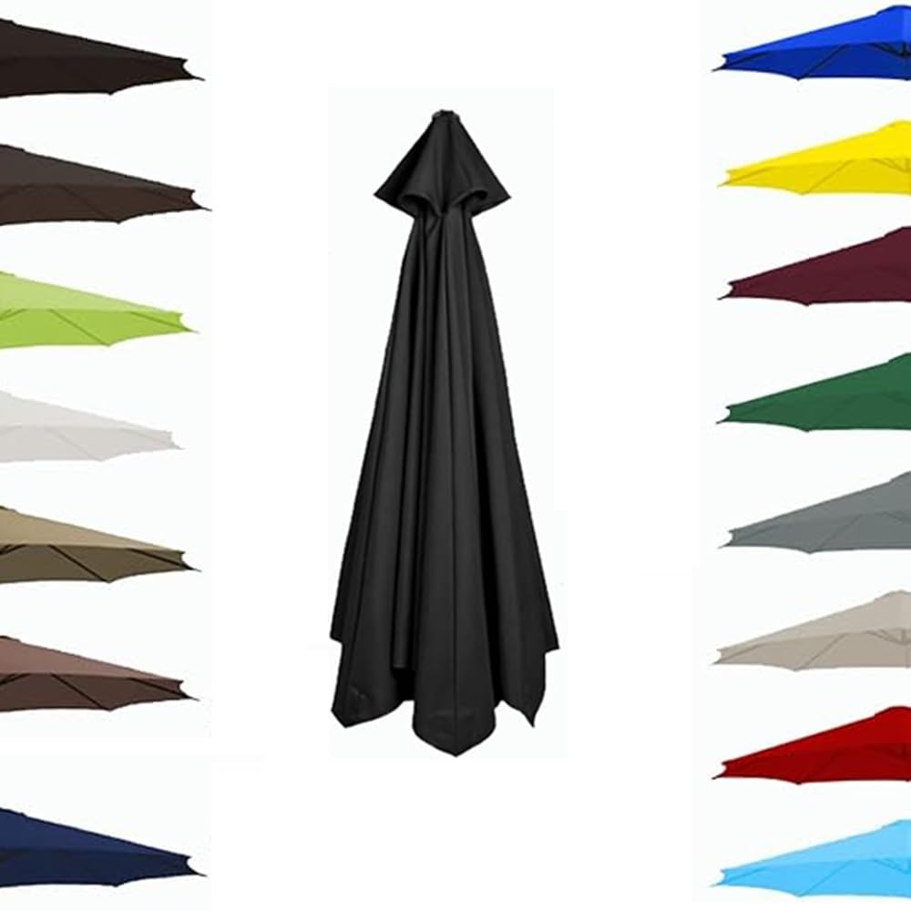 Tissu De Parasol De Rechange Pour Parasol De Terrasse Jardin Cour, Toile De Parasol De Rechange Extérieur 200/230/250/270/300/350cm 6/8 Baleines Housse De Rechange Pour Parasol(Black,3m/10f