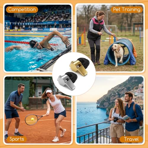 2 silbatos deportivos de acero inoxidable con cordón miniatura 6