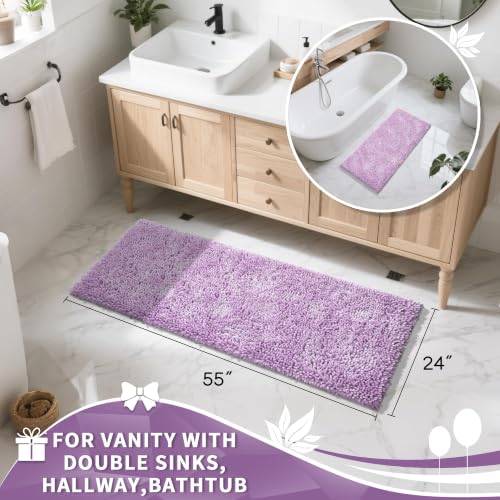 Image of Yimobra Long Bathroom Rugs Runner 60x24 Inch, Extra Thick Soft Absorbent Chenille Bath Mat, Non Slip Machine Washable, Quick Dry Bath Rugs for Bathroom Floor, Tub and Shower, Lilac