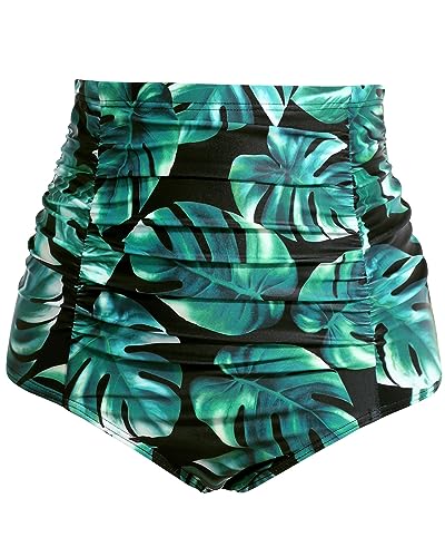 Image of Tempt Me Women's High Waisted Swimsuit Bottom Tummy Control Ruched Bikini Bottom Vintage Swim Bottom Tankini Briefs