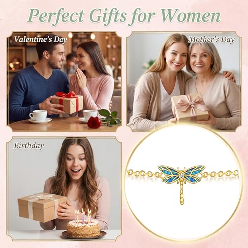 Image of DOVRAN 9K /10K /14K Gold Butterfly /Dragonfly /Hummingbird Bracelet for Women Real Yellow Gold Animal Bracelet Jewelry Birthday Gifts for Mom Wife