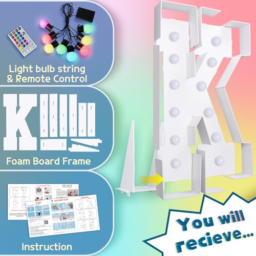 Image of Imprsv Colorful Marquee Letters 4 Feet Tall, Large Light up Letters K