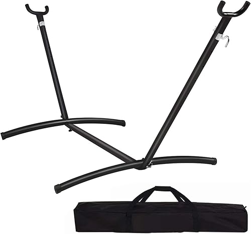 Miniatura 8 de Hamaca doble con soporte de acero que ahorra espacio, capacidad de 400 libras, soporte de marco de hamaca portátil resistente para hamacas de 9 a 13