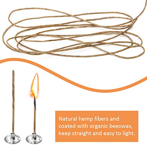 Coitak 200FT Hemp Candle Wick with 200 PCS Metal Tabs, Natural Beeswax Coating for Candle Making, 2mm
