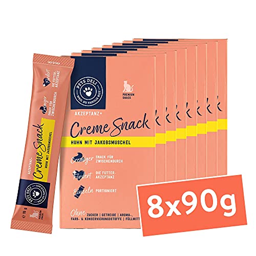 Pets Deli Cremesnack für Katzen mit Huhn und Jakobsmuschel ohne Zucker und Gluten 8 x 90g